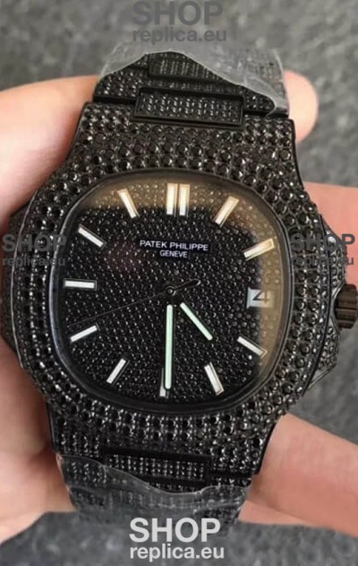 Patek Philippe Nautilus 5711 Black Venom Diamonds PVD Swiss Replica Watch in Black Dial 