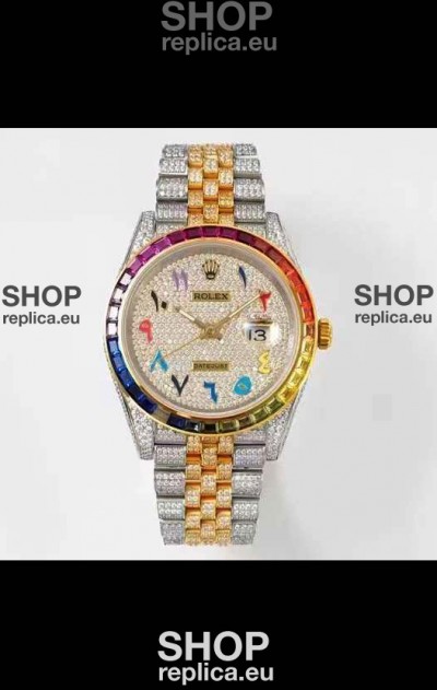 Rolex Datejust Full ICED Out Arabic Numerals Watch in 41MM Casing - 3135 Movement Yellow Gold