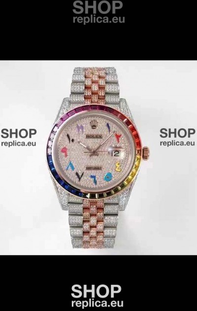 Rolex Datejust Full ICED Out Arabic Numerals Watch in 41MM Casing - 3135 Movement Rose Gold 
