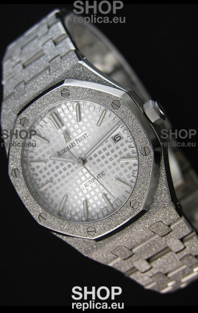 Audemars Piguet Royal Oak Frosted Self-Winding White Gold White Dial 1:1 Mirror Replica Watch 