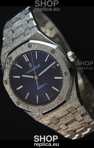 Audemars Piguet Royal Oak Frosted Self-Winding White Gold Blue Dial 1:1 Mirror Replica Watch 