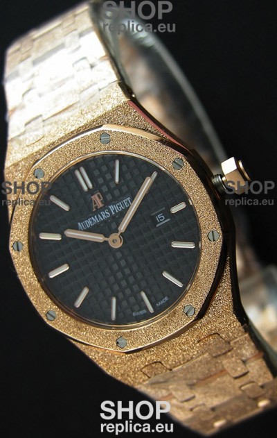 Audemars Piguet Royal Oak Frosted Rose Gold QUARTZ Watch Black Dial 33MM - 1:1 Mirror Replica 