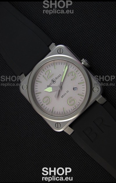Bell & Ross BR03-92 Horolum Grey Dial Rubber Strap Swiss Replica Watch 1:1 Mirror Replica