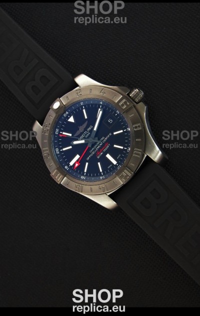 Breitling Avenger II BlackSteel GMT Swiss Replica Watch Rubber Strap 1:1 Mirror Replica Watch