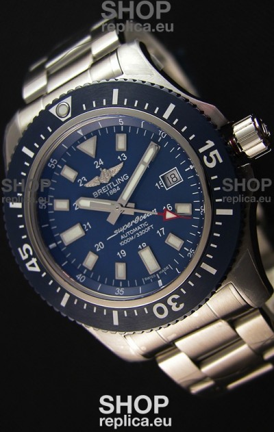 Breitling SuperOcean 44 Special Steel - Mariner Blue Swiss Replica Watch with Steel Strap