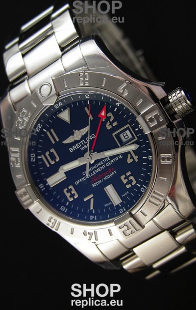 Breitling Avenger II GMT Swiss Replica Watch in Black Dial Steel Strap 1:1 Mirror Replica Version