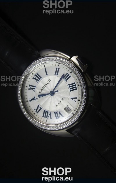 Cle De Cartier Watch 40MM Steel Case Diamonds Bezel - 1:1 Mirror Replica Watch