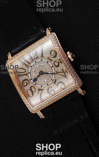 Franck Muller Master of Sqaure Ladies Quartz Replica Watch in Pink Gold Case