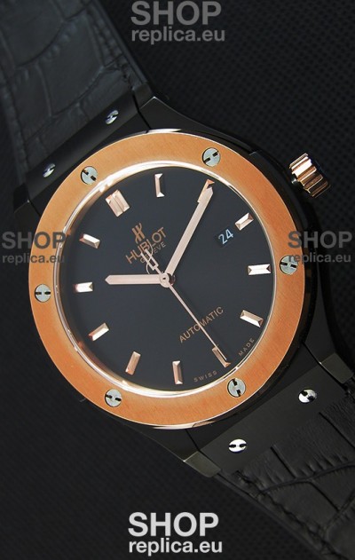 Hublot Classic Fusion Ceramic King Gold Black Dial Swiss Replica Watch - 1:1 Mirror Replica