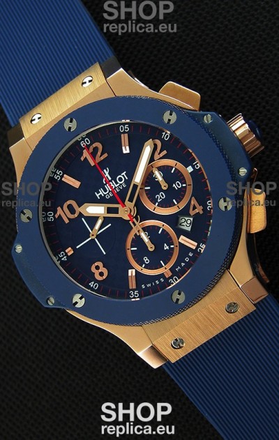 Hublot Big Bang Blue Pink Gold Case Swiss Replica Watch 1:1 Mirror Replica
