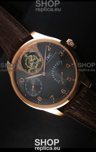 IWC IW504602 Portugieser Tourbillon Rose Gold Watch in Grey Dial 