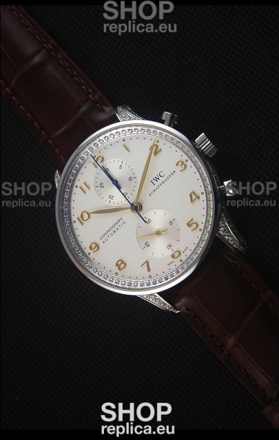 IWC Portuguese Chronograph Stainless Steel with Diamonds 1:1 Mirror Replica Watch