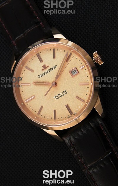 Jaeger LeCoultre Geophysic True Second Pink Gold Swiss Replica Watch Gold Dial 