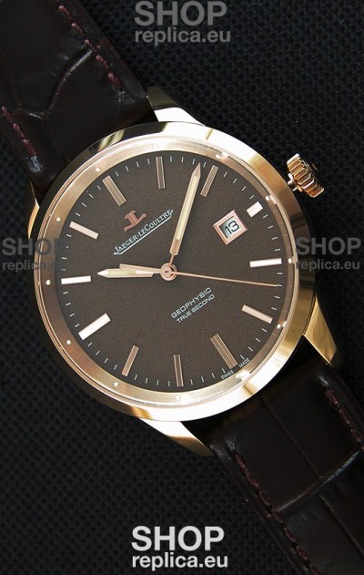 Jaeger LeCoultre Geophysic True Second Pink Gold Swiss Replica Watch Brown Dial 