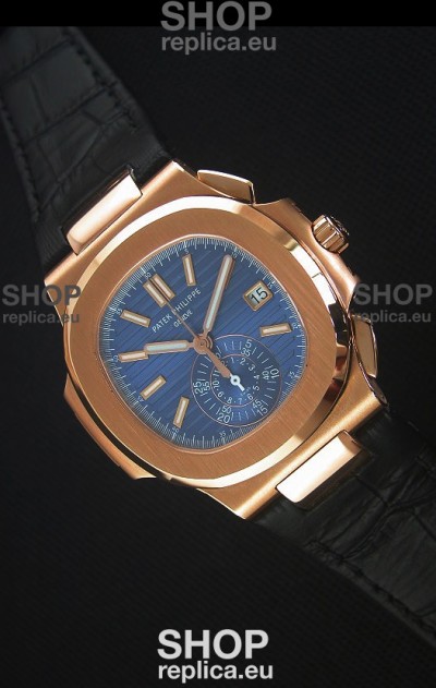 Patek Philippe Nautilus 5980 Chronograph Rose Gold in Blue Dial - 1:1 Mirror Replica