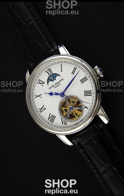 Patek Philippe Japanese MoonPhase Tourbillon Replica Watch White Dial