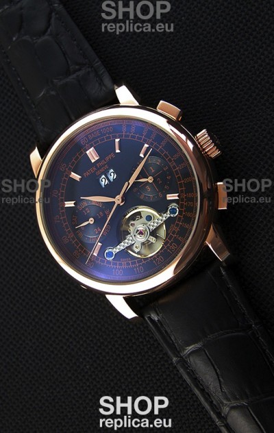 Patek Philippe Japanese Tourbillon Replica Watch in Pink Gold Case Black dial