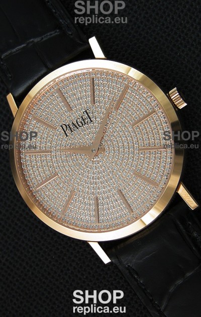 Piaget Altiplano G0A36128 Paved Diam Dial Swiss Quartz Replica Watch in Pink Gold Case