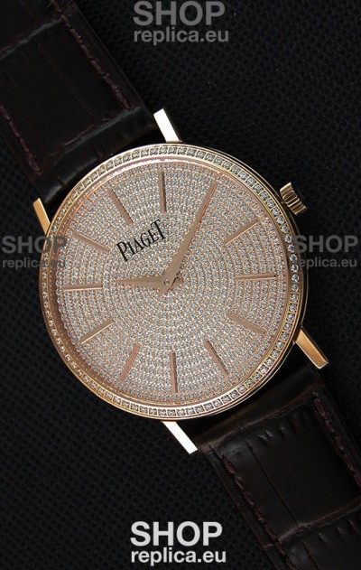 Piaget Altiplano G0A36128 Paved Diam Dial Swiss Quartz Replica Watch in Pink Gold Case