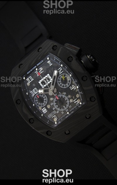 Richard Mille RM011-FM Felipe Massa One Piece Black Forged Carbon Case Watch in Black Strap