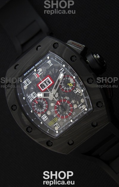 Richard Mille RM011-FM Felipe Massa One Piece Black Forged Carbon Case Watch in Black Strap