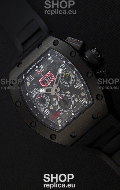 Richard Mille RM011-FM Felipe Massa Black Ceramic Case Watch in Black Strap