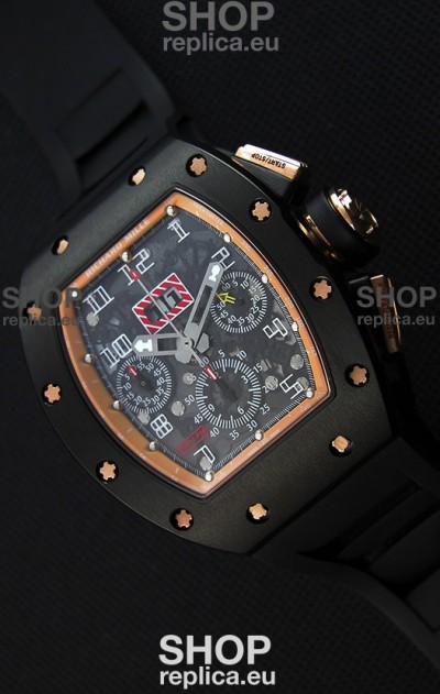 Richard Mille RM011-FM Felipe Massa Black Ceramic Case Watch in Black Strap