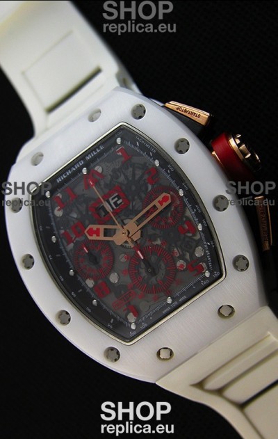 Richard Mille RM011-FM Felipe Massa White Ceramic Case Watch in White Strap