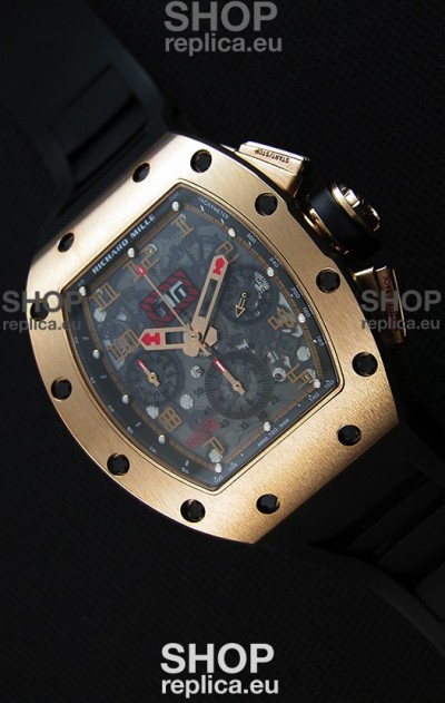 Richard Mille RM011-FM Felipe Massa Pink Gold Plated Titanium Case Watch in Black Strap