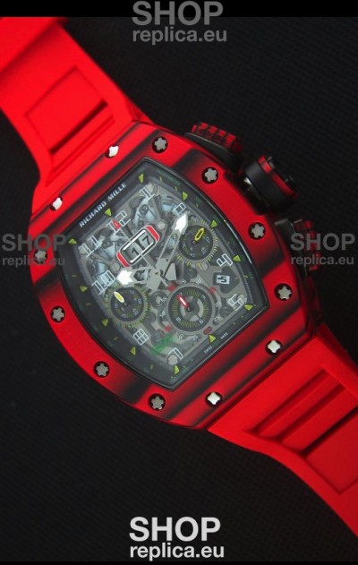 Richard Mille RM011-03 One Piece Red Forged Carbon Case Watch in Red Strap