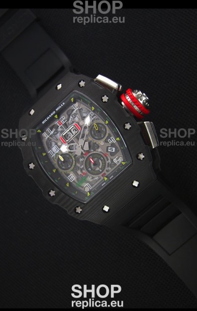 Richard Mille RM011-03 One Piece Black Forged Carbon Case Watch in Black Strap