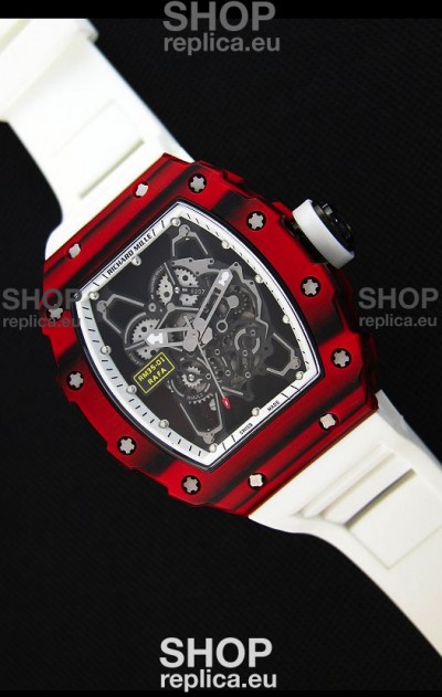 Richard Mille RM35-01 One Piece Red Forged Carbon Case Watch in White Strap