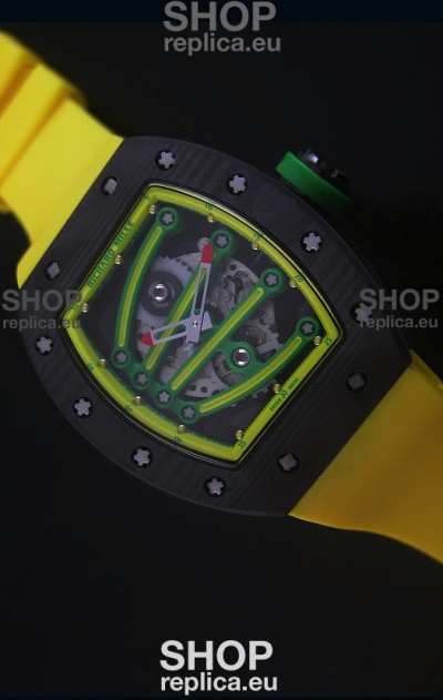Richard Mille RM059 Yohan Blake Forged Carbon Case Swiss Replica Watch in Yellow Bezel