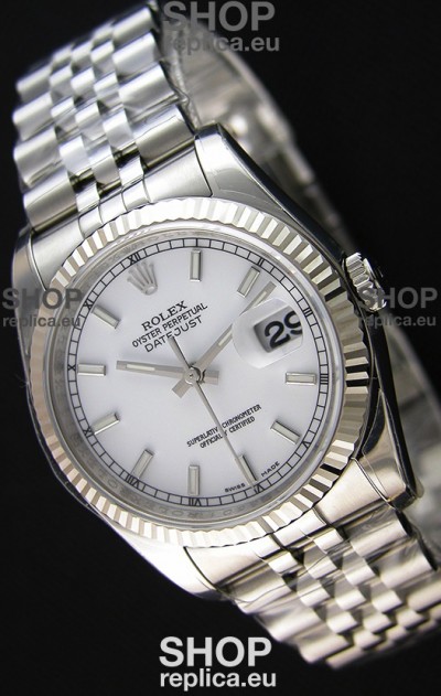 Rolex Datejust 36MM Cal.3135 Movement Swiss Replica White Dial Jubilee Strap - Ultimate 904L Steel Watch 
