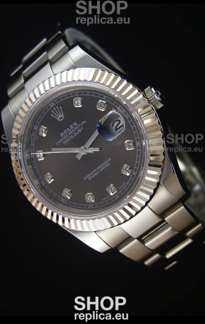 Rolex Datejust II 41MMwith Cal.3136 Movement Swiss Replica Watch in Grey Dial Diamonds Markers
