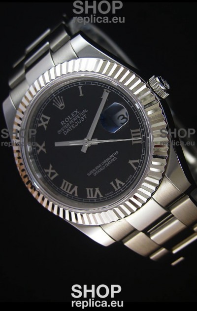 Rolex Datejust II 41MM with Cal.3136 Movement Swiss Replica Watch in Black Dial Roman Numerals