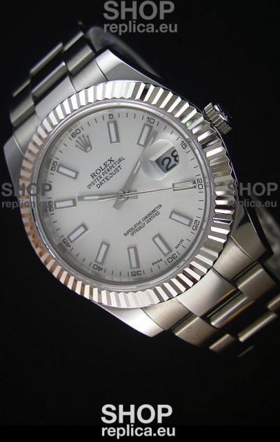 Rolex Datejust II 41MM with Cal.3136 Movement Swiss Replica Watch in White Dial Stick Markers 