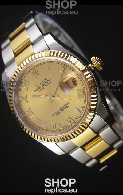Rolex Datejust Replica Watch Gold Roman Dial in 36MM with 3135 Swiss Movement 