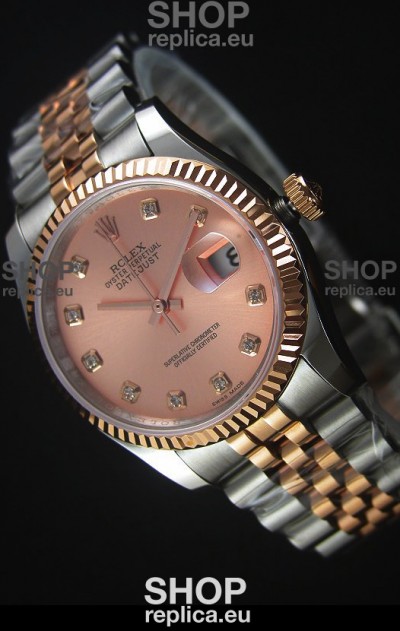Rolex Datejust Replica Watch Rose Gold with Diamonds Dial in 36MM with 3135 Swiss Movement 