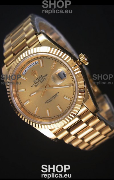 Rolex Day-Date 40MM Replica Watch in Gold Dial Stick Markers Cal.3255 Swiss Movement