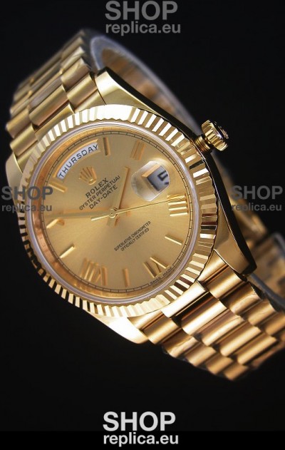 Rolex Day-Date 40MM Replica Watch in Gold Dial Roman Numerals Cal.3255 Swiss Movement