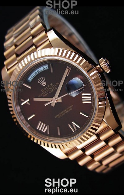 Rolex Day-Date 40MM Rose Gold in Brown Dial Roman Numerals Swiss Watch