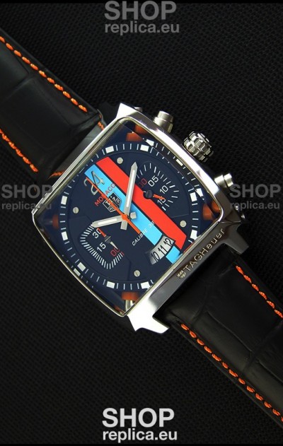 Tag Heuer Monaco 24 Quartz Replica Watch in Red/Blue Stripes Dial