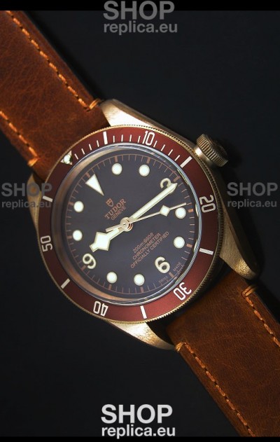 Tudor Heritage Bay Bronze Swiss Replica Watch with Leather Strap