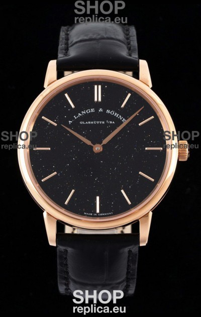 A.Lange & Sohne Saxonia Thin Swiss Replica Watch Rose Gold Case Black Dial
