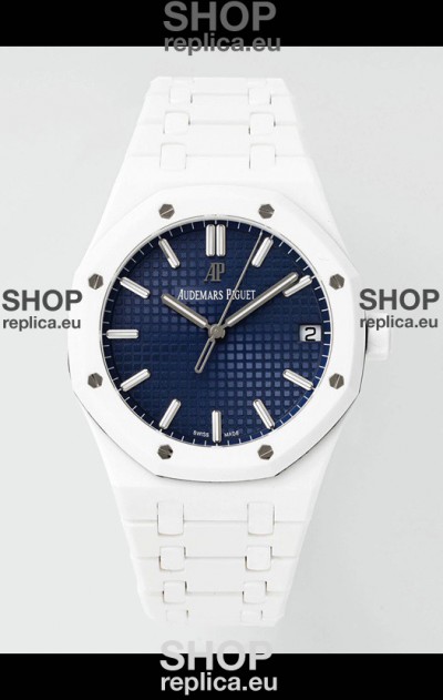 Audemars Piguet Royal Oak 15500 White Ceramic Super Clone Blue Dial Watch 