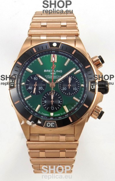 Breitling Chronomat Super Clone B01 42 Edition Swiss Rose Gold Casing Green Dial 