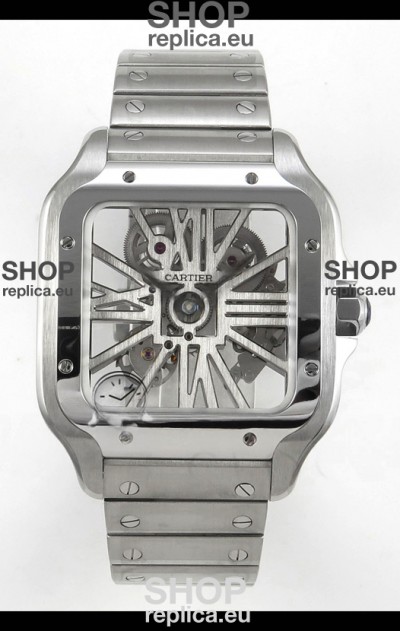 Santos De Cartier Super Clone Watch in Skeleton Dial Stainless Steel Case