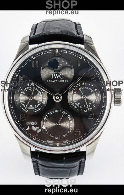 IWC Super Clone Portuguese Perpetual Calendar Steel Case Grey Dial Replica Watch 