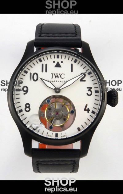 IWC Super Clone Portugese Hand-Wound Genuine Tourbillon White Dial PVD Casing Watch